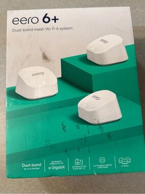 eero 6+ Mesh Wi‑Fi System - White and Teal Packaging (3-Pack)